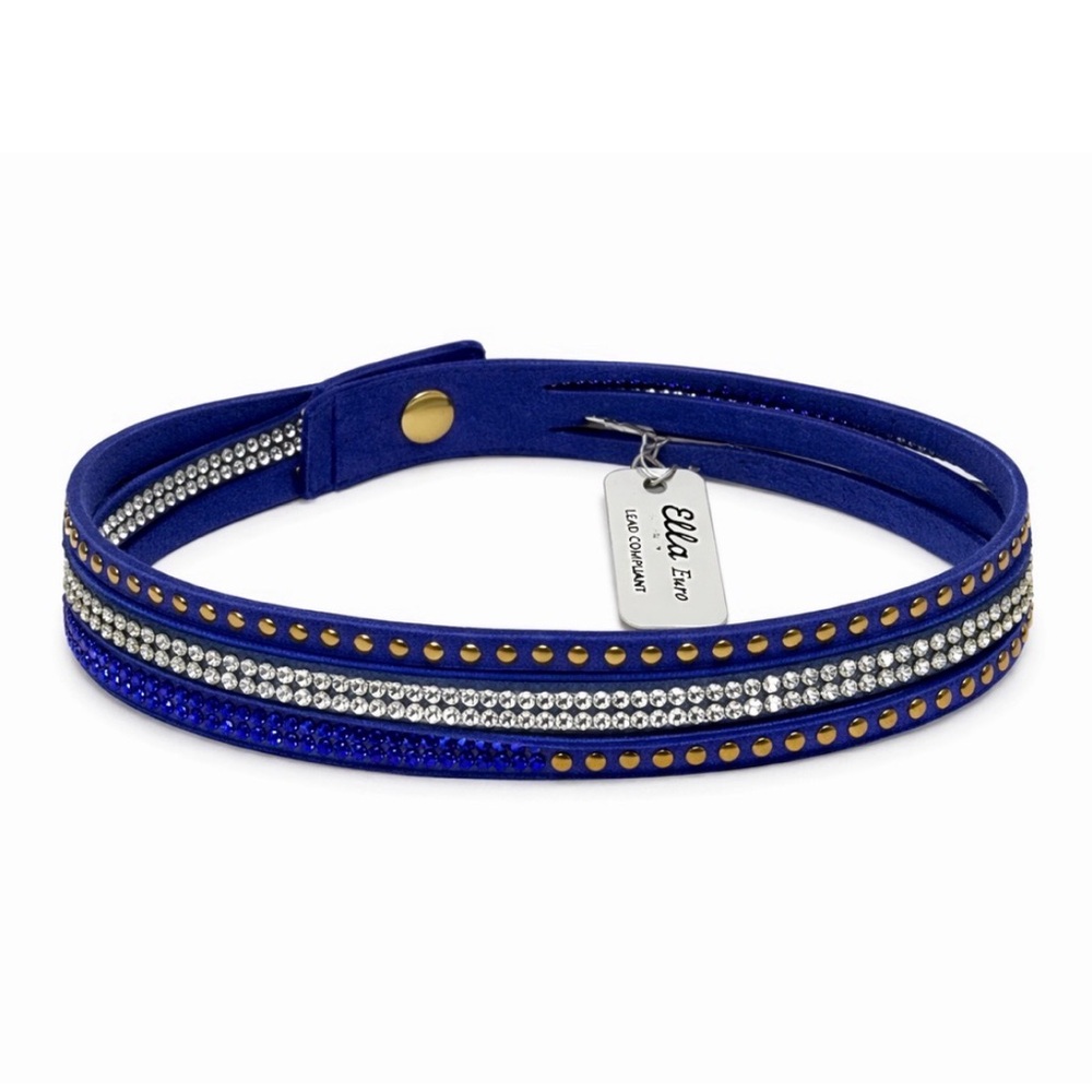NWT Euro Women’s Jewelry Necklace Choker Royal Blue Multi-Strand Rhinestone